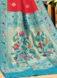 Banarasi Silk Tomato Red and Turquoise Color